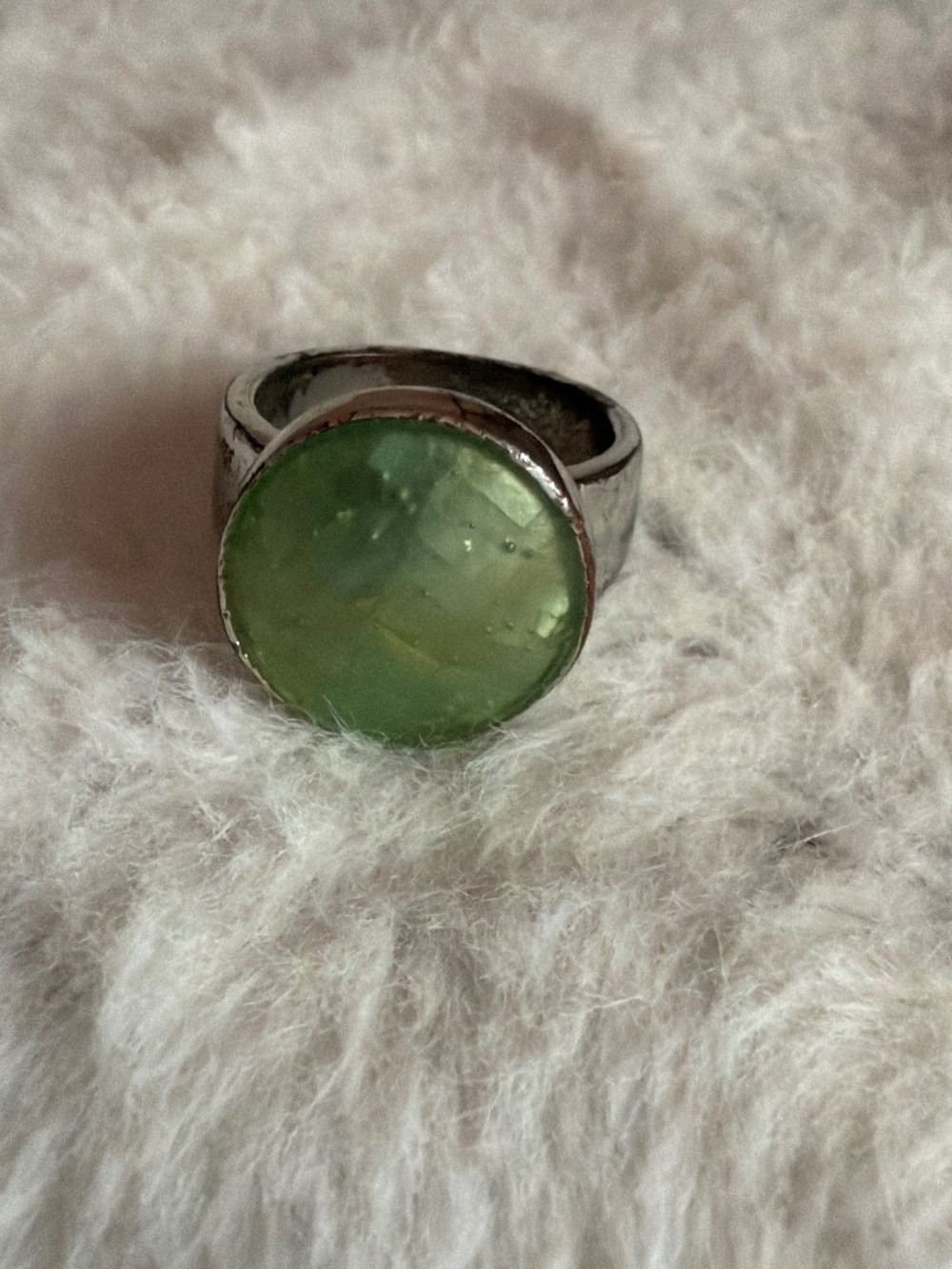 Aqua Green Silver Tone Statement Ring - fits like 7
